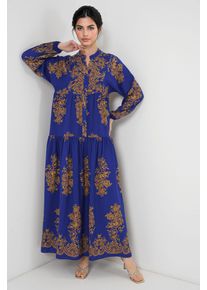 Bedrucktes V-Ausschnitt Maxikleid mit Knopfverschluss