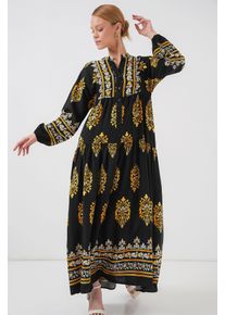 Bedrucktes V-Ausschnitt Maxikleid mit Knopfverschluss