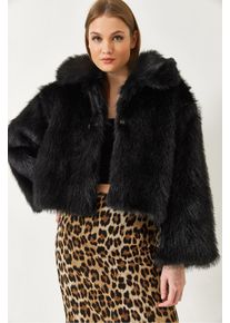 K&uuml;rzerer Offener Front-Faux-Fur-Mantel mit Langen &Auml;rmeln