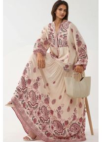 Bedrucktes V-Ausschnitt-Maxikleid mit Knopfdetails