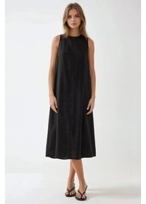 Leinen-Optik &auml;rmelloses Midikleid mit Rundhalsausschnitt