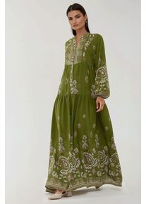 Gemustertes Langarm-Viskose-Maxikleid