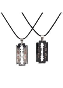 Steuer Modeschmuck Partner-Kette Set Freundschaft Kette Partner Rasierklinge schwarz silberfarben