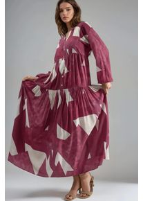 Bedrucktes Langarm-Viskose-Maxi-Kleid
