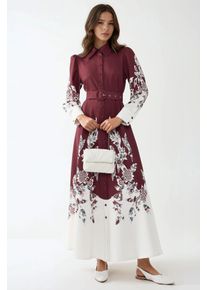 Bedrucktes Maxi-Kleid mit langen &Auml;rmeln und G&uuml;rtel