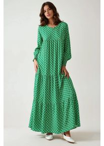 Bedrucktes Rundhals-Viskose-Maxikleid