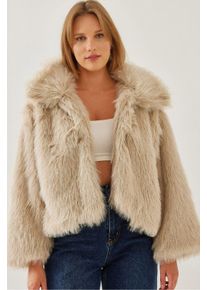Gek&uuml;rzter Offene-Front-Faux-Fur-Mantel mit langen &Auml;rmeln