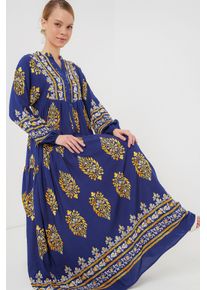 Bedrucktes V-Ausschnitt-Maxikleid mit Druckknopfverschluss