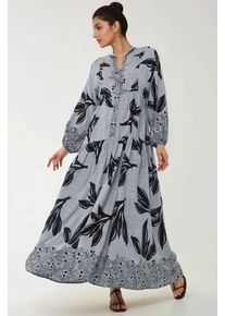 Bedrucktes Viskose Maxikleid mit langen &Auml;rmeln