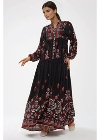 Bedrucktes Viskose-Maxi-Kleid mit langen &Auml;rmeln
