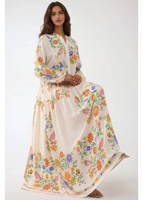 Gedrucktes V-Ausschnitt-Maxikleid mit Knopfdetail
