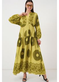Gemustertes V-Ausschnitt Maxikleid mit Knopfverschluss