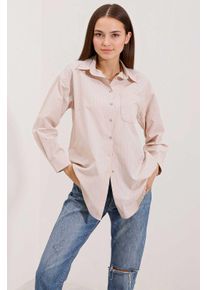 Oversized Gestreift Popeline Hemd mit Taschen