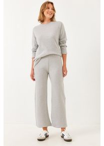 Rippstrukturierter Crew-Neck-Pullover und Hosen-Set