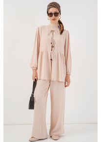Rundhals Lange Tunika und Weite Hosen Set