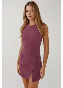 Tailliertes Mini-Kleid mit Rundhalsausschnitt und Kn&ouml;pfen