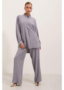 Strukturiertes Langarm-Hemd mit Knopfleiste und weiter Hose Set