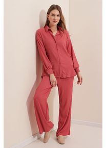 Texturiertes Langarm-Strickshirt & Hosen Strick-Koordinationsset