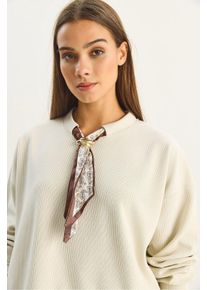 Sweatshirt mit Rundhalsausschnitt und Rippstruktur mit Schal-Accessoire-Detail