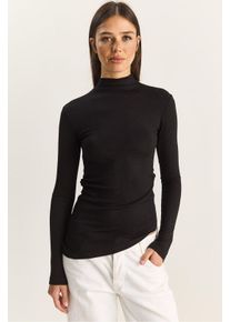 Figurbetontes Rollkragen-Longsleeve-Bluse mit R&uuml;schendetail