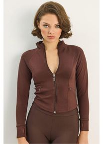 Slim Fit Strick-Active-Top mit Rei&szlig;verschluss