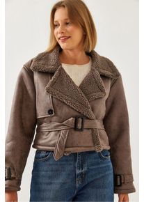 Kunstleder-Cropjacke mit Schal-Kragen