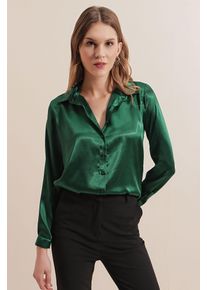 Satin Langarm Hemd mit Knopfleiste