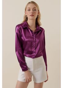 Satin Langarm Knopfleiste Hemd