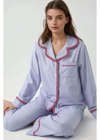 Kariertes Baumwoll-Pyjama-Set mit Hemdkragen
