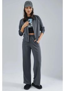 Modal Touch Sweatshirt mit Rei&szlig;verschluss und Hose im Zwei-Teile-Set