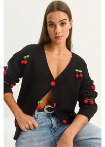 V-Ausschnitt Pullover Cardigan mit Obststickerei