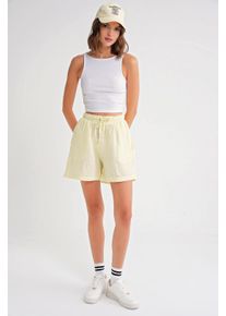 Hochtaillierte Baumwollshorts mit Struktur