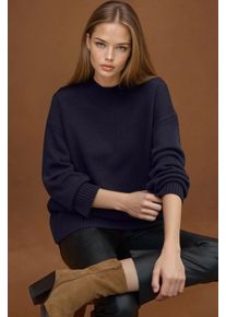 Dicker Strick Rundhalsausschnitt langer Pullover