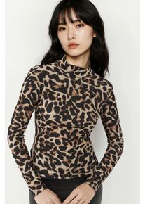 Leopardenmuster Halbturtleneck Oberteil