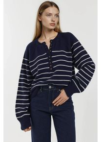 Knopf Detaillierter Gestreifter Lockere Passform Pullover
