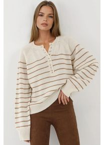 Knopf Detaillierter Gestreifter Lockerer Pullover