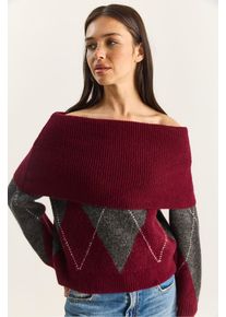 Madonna-Kragen Strickpullover mit Baklava-Muster