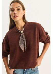 Rippstrick-Sweatshirt mit Rundhalsausschnitt und Schal-Zubeh&ouml;rdetail