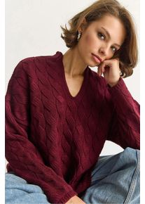 L&auml;ssiger V-Ausschnitt Strukturstrickpullover