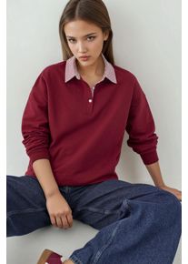 &Uuml;bergro&szlig;er Poloshirt-Kragen-Pullover mit gewebtem Garni-Detail