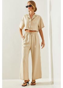 Eingekn&ouml;pftes Crop-Shirt und weite Hosen Co-Ord-Set