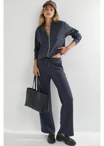 Modal Touch Sweatshirt mit Rei&szlig;verschluss und Ripp-Hosen Set