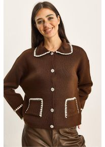 Rippstrick Langarm Cardigan mit Jackenkragen und Kn&ouml;pfen