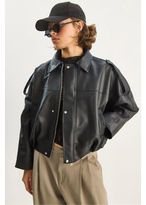 &Uuml;bergro&szlig;e Kunstleder-Crop-Jacke mit Rei&szlig;verschluss