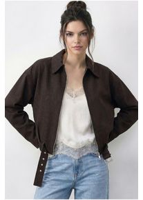 &Uuml;bergro&szlig;e Denim-Bomberjacke mit G&uuml;rtel