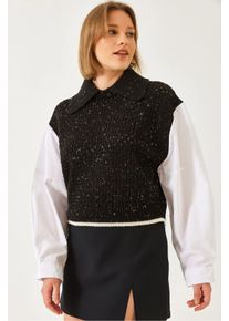 Strickpullover mit Struktur und Hemdkragen