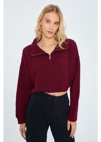 Strukturiertes Langarm-Pullover mit Rei&szlig;verschlusskragen