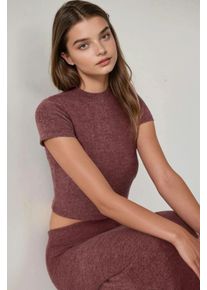 Schmal geschnittene gestrickte Crop-Bluse