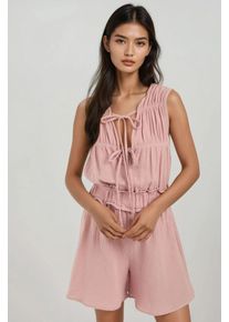 Texturiertes Kurzbein-Jumpsuit mit Rundhalsausschnitt