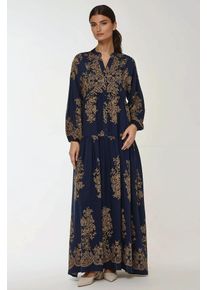 Bedrucktes Langarm-Viskose-Maxi-Kleid